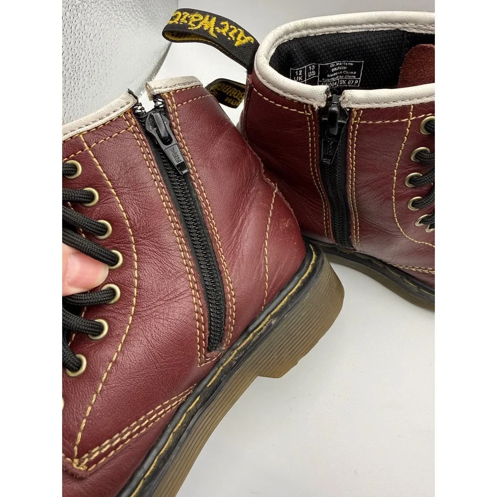 Dr. Martens Bruiser Kids Boots Size 13‎ US Burgundy Leather Side Zip